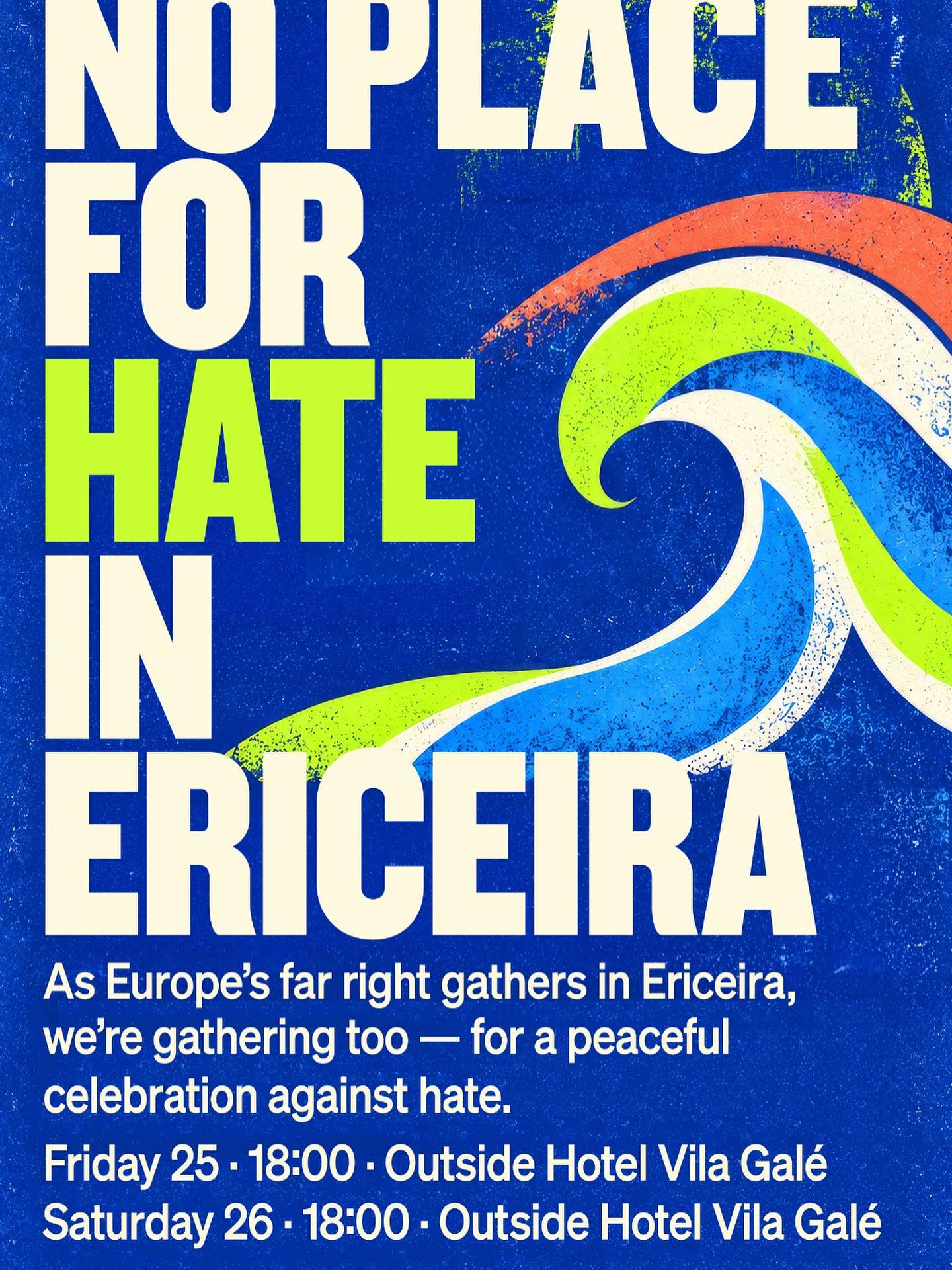 .
Press Release More than 350 citizens call for protest against European far-right meeting in Ericeira Group of residents prepares peaceful demonstration for Friday and Saturday, September 25 and 26, and criticizes the Vila Galé Ericeira hotel. 
Ericeira, September 24, 2026 — More than 350 citizens of Ericeira, both Portuguese and foreign, are mobilizing against the Patriots Academy 2026, a meeting that brings together leaders and representatives of various far-right and radical right-wing European parties this weekend in the town. The group is organizing a peaceful demonstration for Friday and Saturday, September 25 and 26, at 6 pm, to affirm that hate speech, xenophobia, racism, homophobia, and discrimination do not represent the values ​​of an open and international community like Ericeira. “Ericeira is a land open to the world, where people of countless nationalities live side by side. We respect freedom of expression and the right to assembly, but we have exactly the same right to say that these ideas do not represent us and that we do not want to silently witness their normalization in our land,” the group states. The group also criticizes the decision of Vila Galé Ericeira, one of the town’s most emblematic hotels, to host the event. “We understand that it is a private company, but we believe that companies also make choices and have values. It is deeply disappointing to see a space so closely linked to the history and image of Ericeira made available for a meeting of this nature.” 

More info at www.ericeiramag.pt/ericeira-recebe-encontro-da-direita-radical-europeia 

(Continued in the comments)