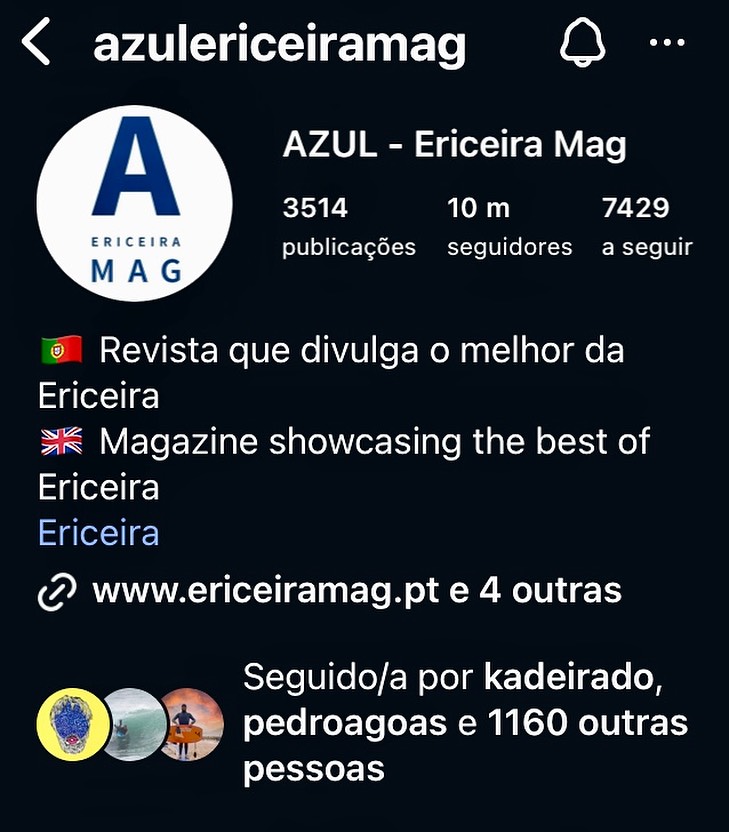 .
Atingimos os 10 mil seguidores no Instagram - e no Facebook somos mais de 20 mil.
🙏
Muito obrigado a tod@s que nos acompanham e fazem crescer dia a dia, ano a ano, permitindo-nos fazer chegar o Melhor da Ericeira a cada vez mais pessoas!!

(EN)

We've reached 10,000 followers on Instagram - and on Facebook we have over 20,000. 
🙏 
Thank you so much to everyone who follows us and helps us grow day by day, year by year, allowing us to bring the Best of Ericeira to more and more people!!